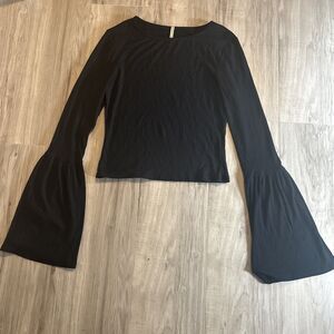 Emma & Sam Black Ribbed Modal Bell Sleeve Edgy Grunge Whimsigoth Goth Top  M